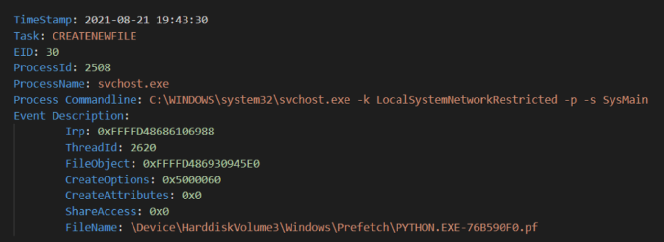 svchost.exe creating a prefetch file for when executed python.exe